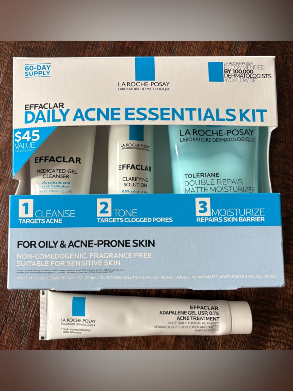 La Roche-Posay Effaclar Daily Acne Essentials Kit.  Steps 2 /3 are unopened.